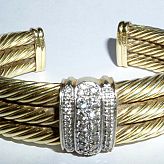 Solid 14k Gold David Yurman 3 Row Cable Bracelet with Diamonds